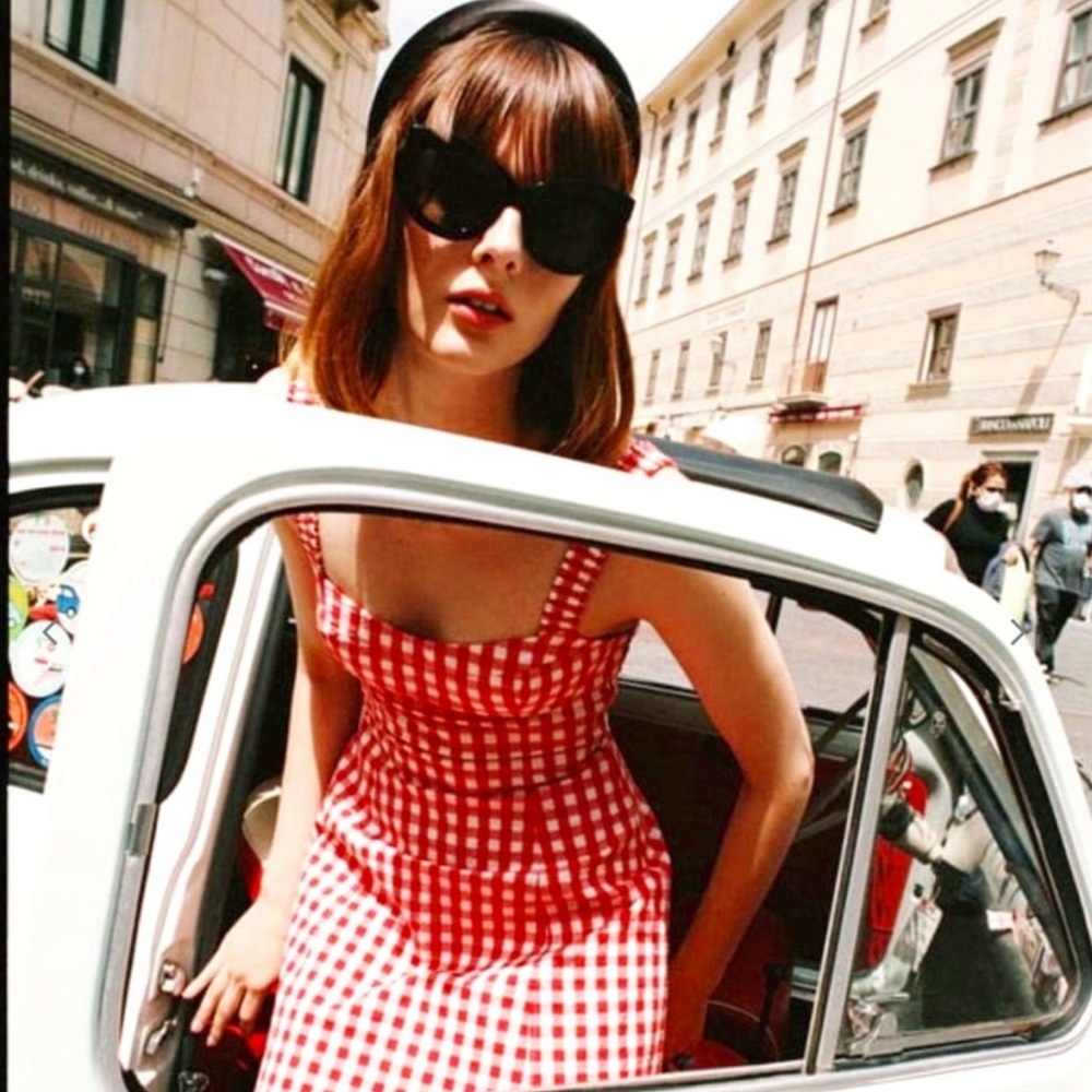 Zara gingham mini dress red white size Medium NWOT